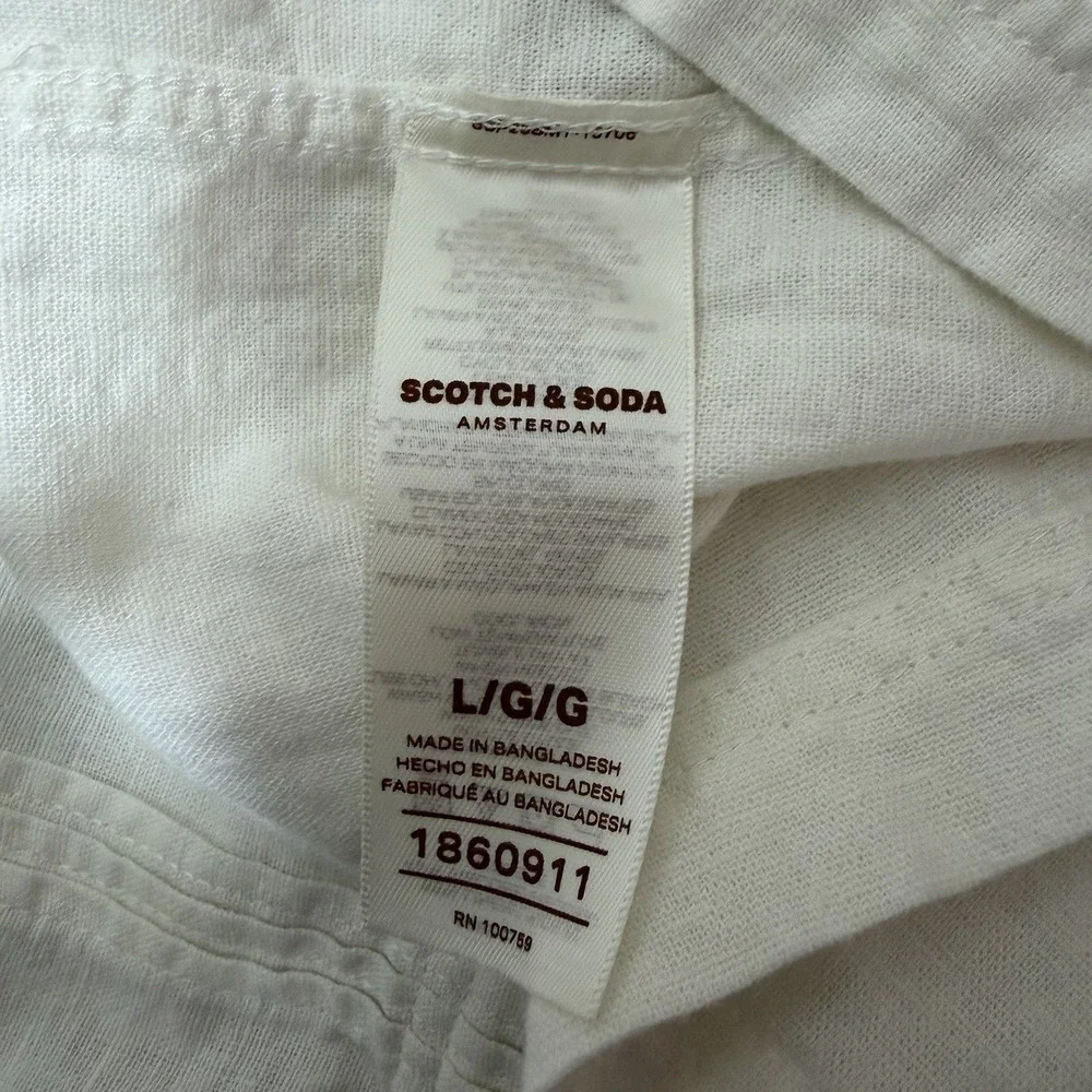 Scotch & Soda Mens Linen Blend Short Sleeve Button Up Shirt Size L White Coastal